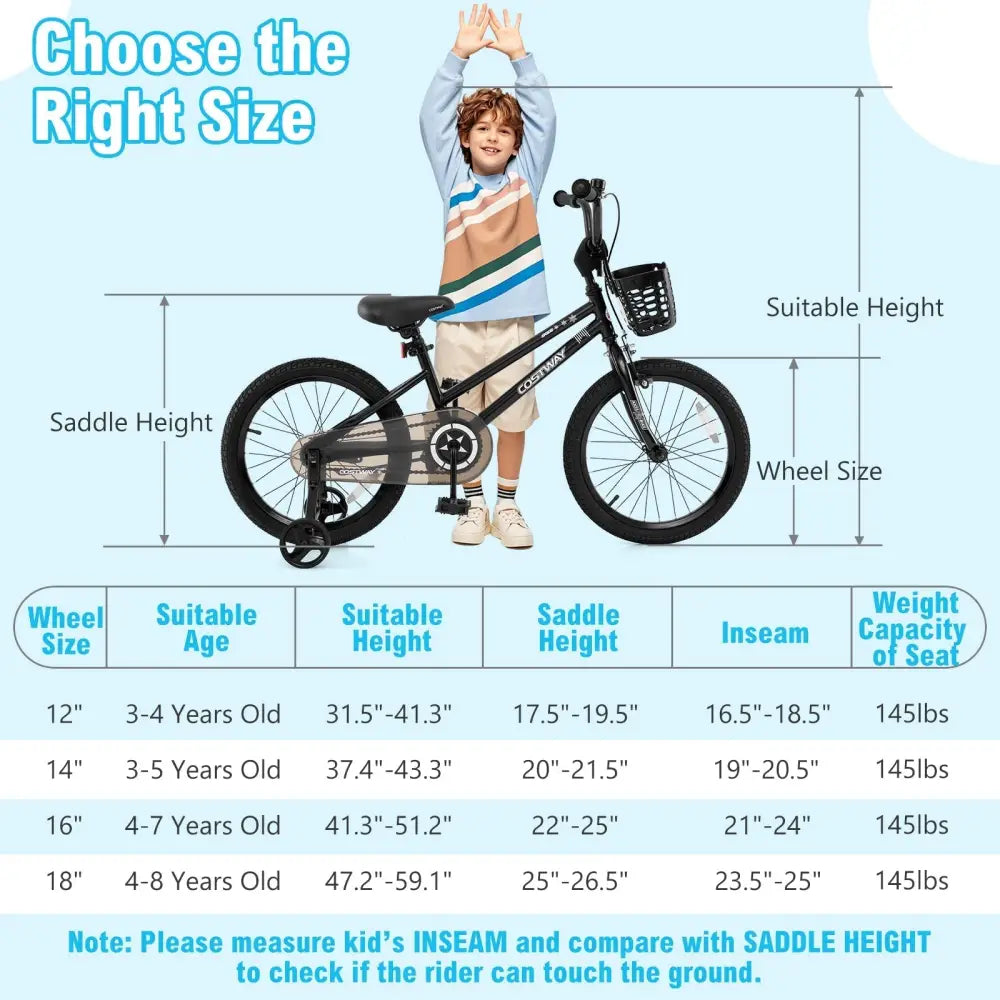16 Inch Kids Bike with Basket and Training Wheels for Children Aged 4 - 7 Years Old - Oasis Home Essentials
