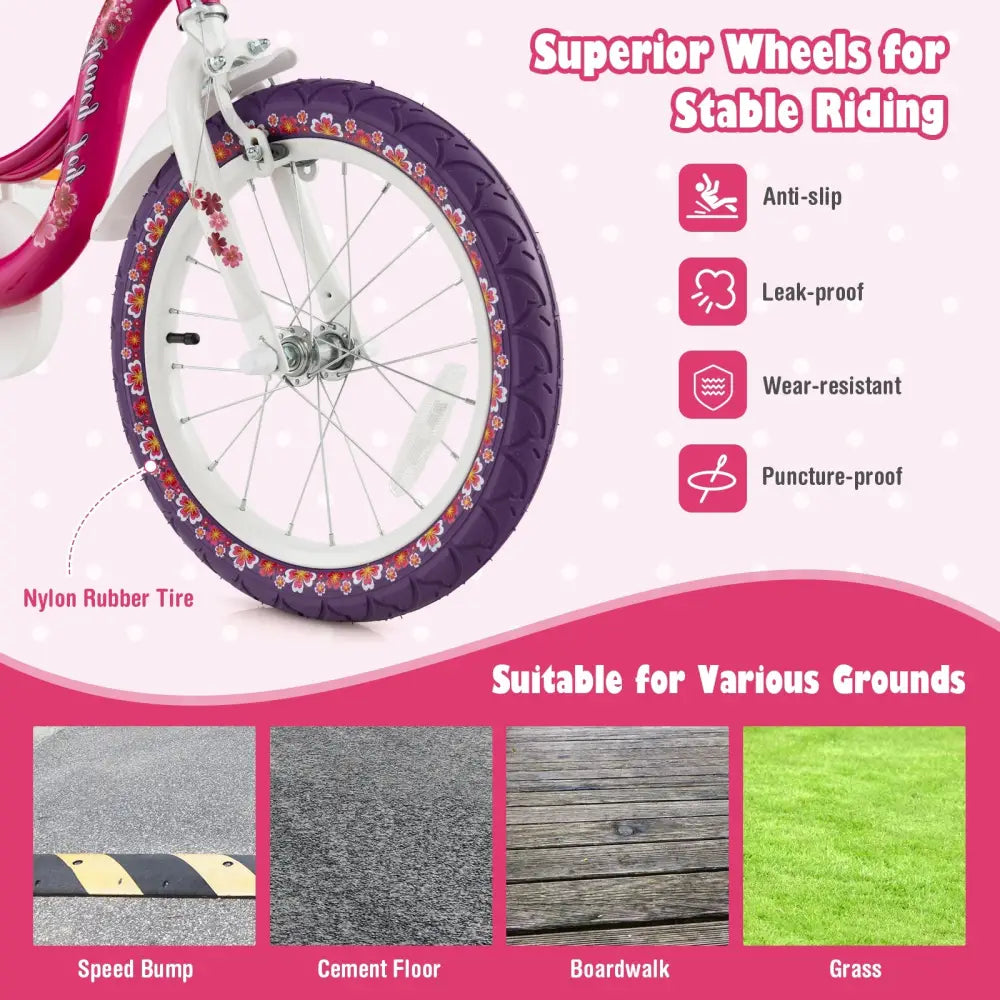 16 Inch Kids Bike with Doll Seat and Removable Training Wheels-16 inches - Pink & Purple - Kids Bike