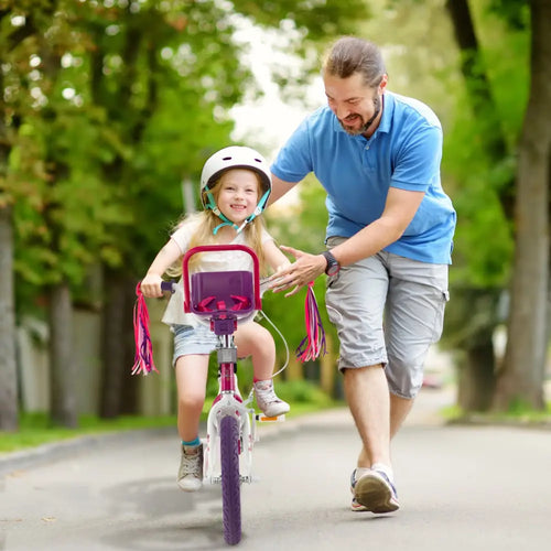 16 Inch Kids Bike with Doll Seat and Removable Training Wheels-16 inches - Pink & Purple - Kids Bike
