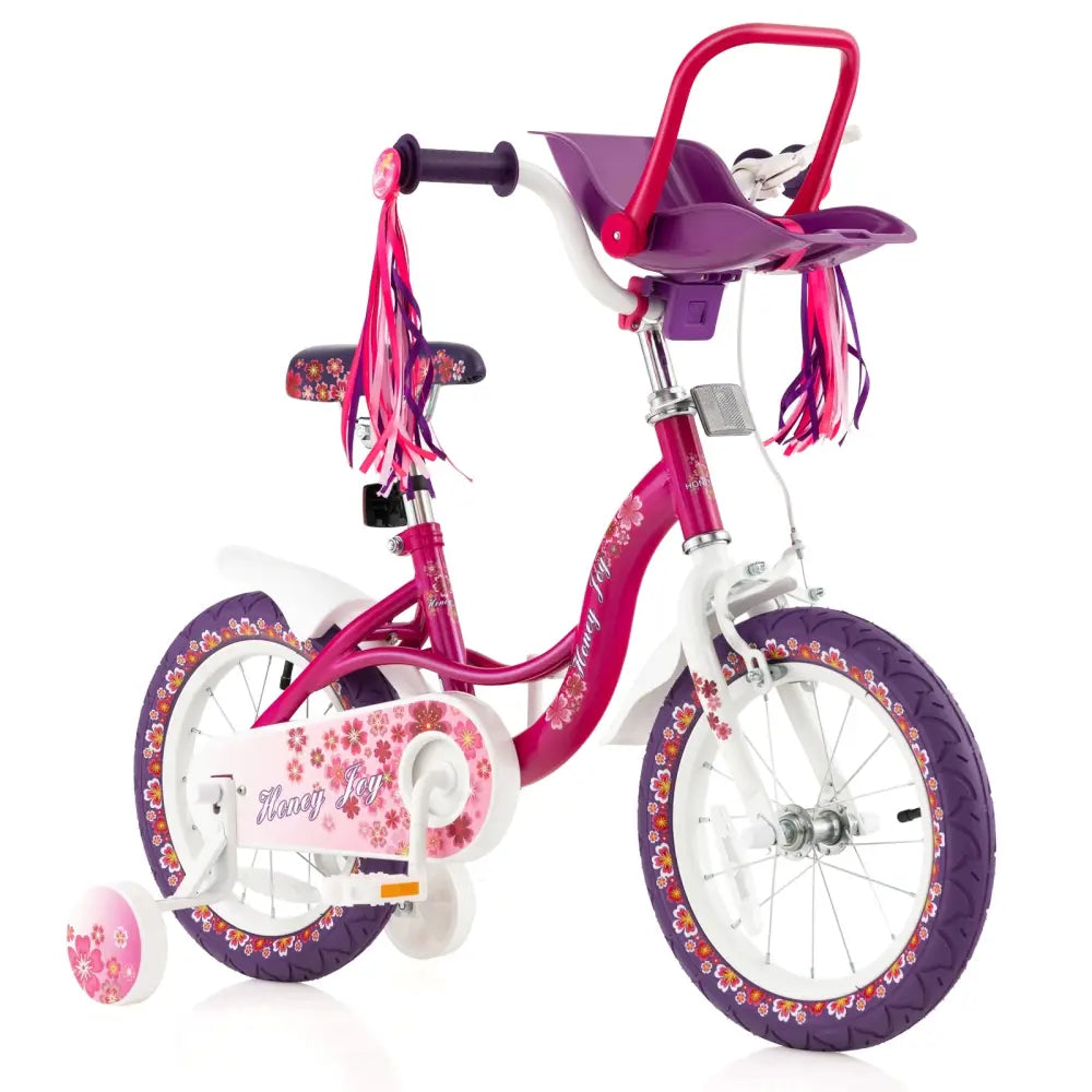 16 Inch Kids Bike with Doll Seat and Removable Training Wheels-16 inches - Pink & Purple - Kids Bike