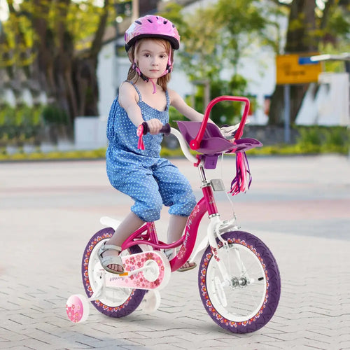 16 Inch Kids Bike with Doll Seat and Removable Training Wheels-16 inches - Pink & Purple - Kids Bike