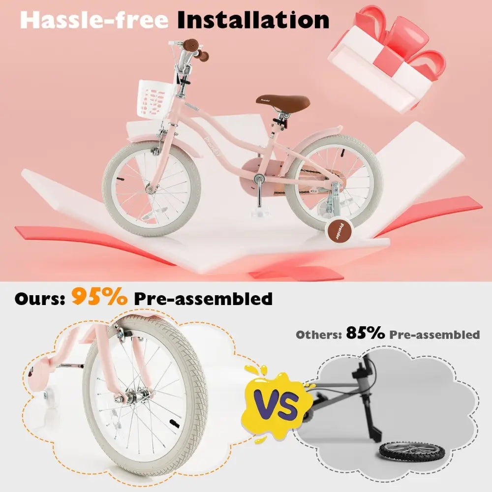 16 Inch Kids Bike with Front Handbrake and 2 Training Wheels - Pink - Oasis Home Essentials