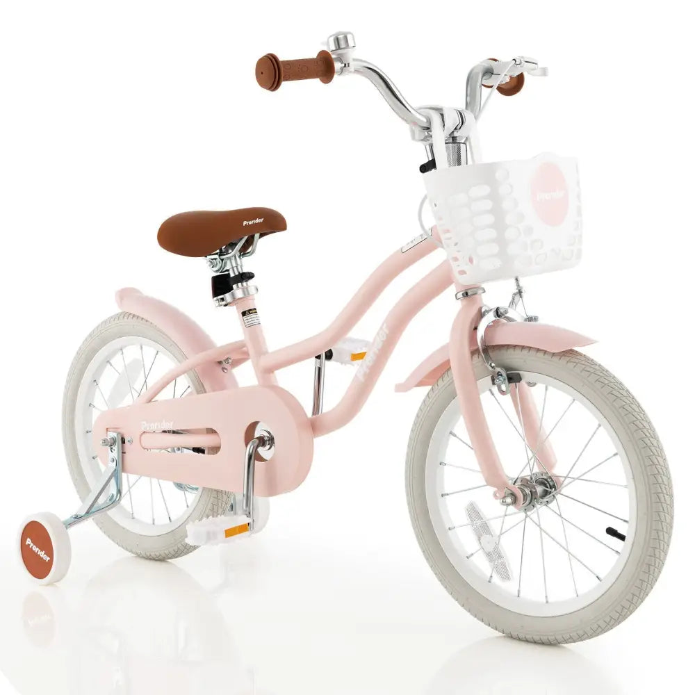 16 Inch Kids Bike with Front Handbrake and 2 Training Wheels - Pink - Oasis Home Essentials