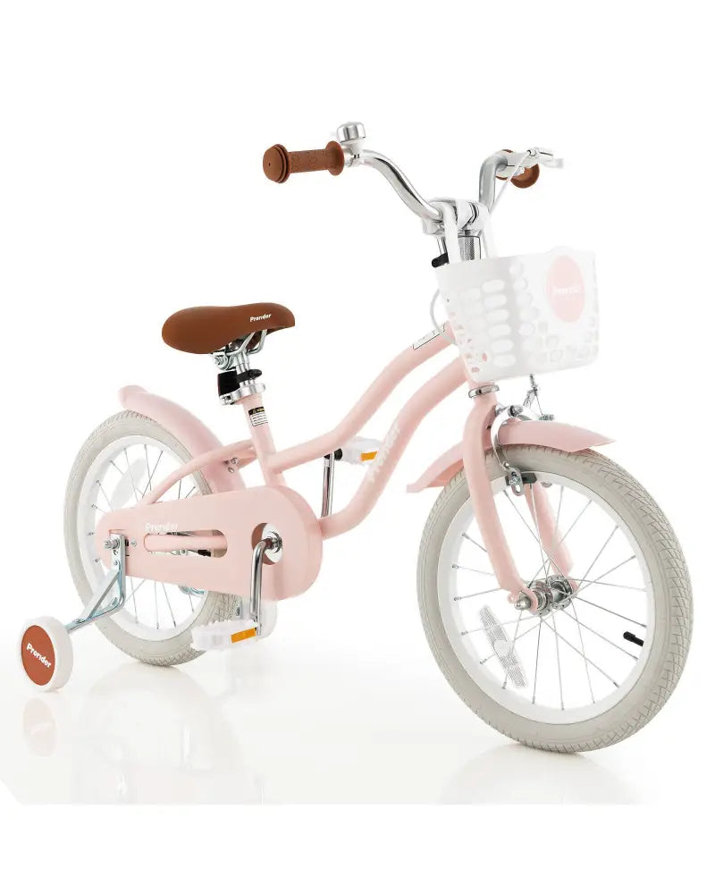 16 Inch Kids Bike with Front Handbrake and 2 Training Wheels-Pink - Pink - Kids Bike