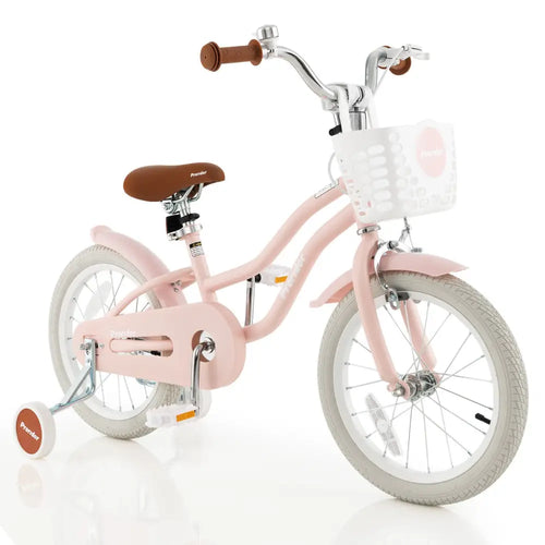 16 Inch Kids Bike with Front Handbrake and 2 Training Wheels-Pink - Pink - Kids Bike