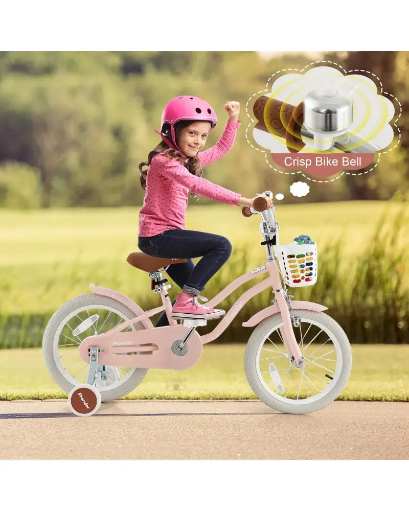 16 Inch Kids Bike with Front Handbrake and 2 Training Wheels-Pink - Pink - Kids Bike