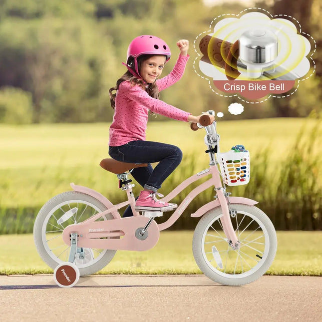 16 Inch Kids Bike with Front Handbrake and 2 Training Wheels - Pink - Oasis Home Essentials