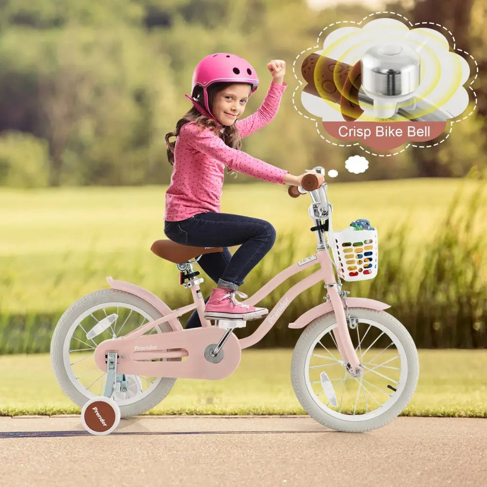 16 Inch Kids Bike with Front Handbrake and 2 Training Wheels - Pink - Oasis Home Essentials