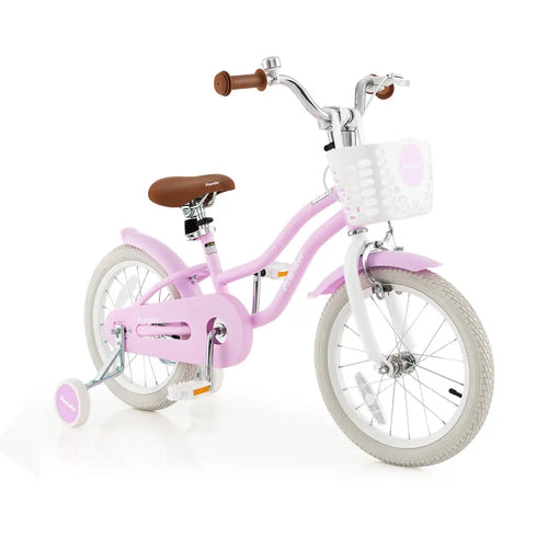 16 Inch Kids Bike with Front Handbrake and 2 Training Wheels-Purple - Purple - Kids Bike