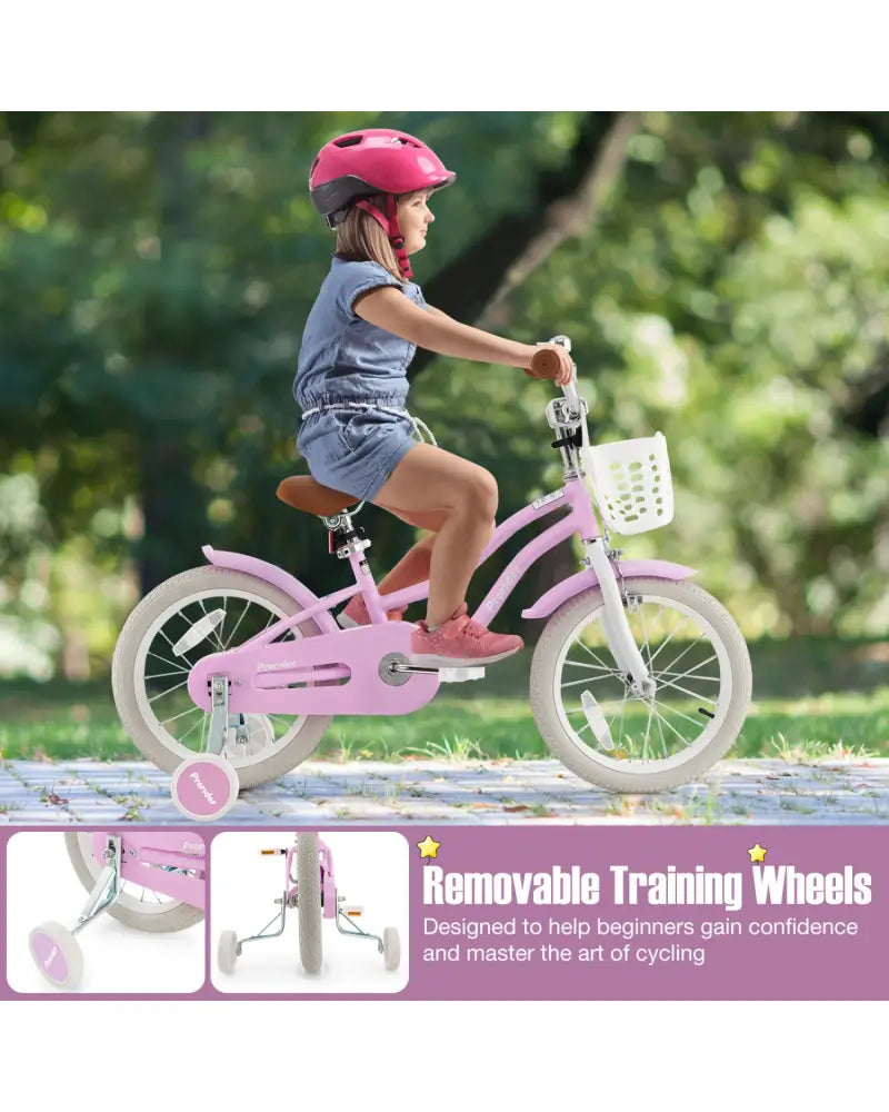16 Inch Kids Bike with Front Handbrake and 2 Training Wheels-Purple - Purple - Kids Bike