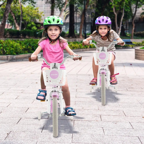 16 Inch Kids Bike with Front Handbrake and 2 Training Wheels-Purple - Purple - Kids Bike