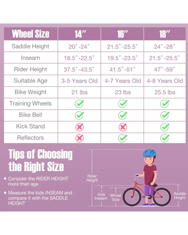 16 Inch Kids Bike with Front Handbrake and 2 Training Wheels-Purple - Purple - Kids Bike