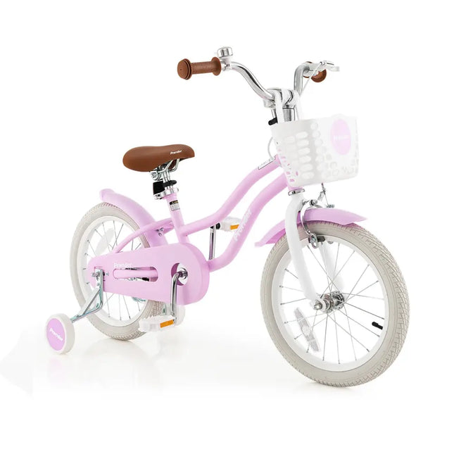 16 Inch Kids Bike with Front Handbrake and 2 Training Wheels - Purple - Oasis Home Essentials