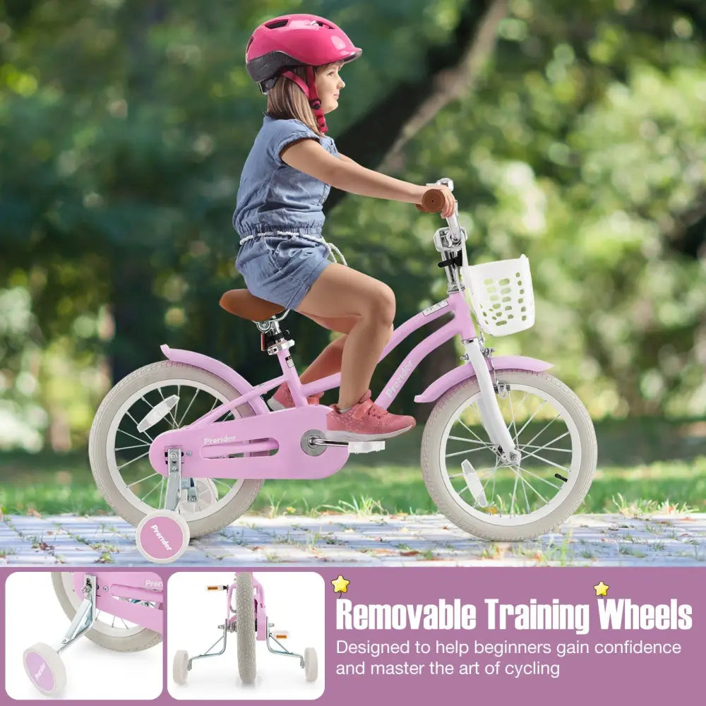 16 Inch Kids Bike with Front Handbrake and 2 Training Wheels - Purple - Oasis Home Essentials