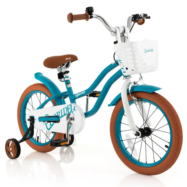 16 Inch Kids Bike with Front Handbrake and 2 Training Wheels-Turquoise - Turquoise - Kids Bike