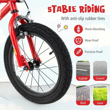 16 Inch Kids Bike with LED Lights Adjustable Carbon Steel Bicycle for 4 - 7 Years Old - 16 inches - Oasis Home Essentials