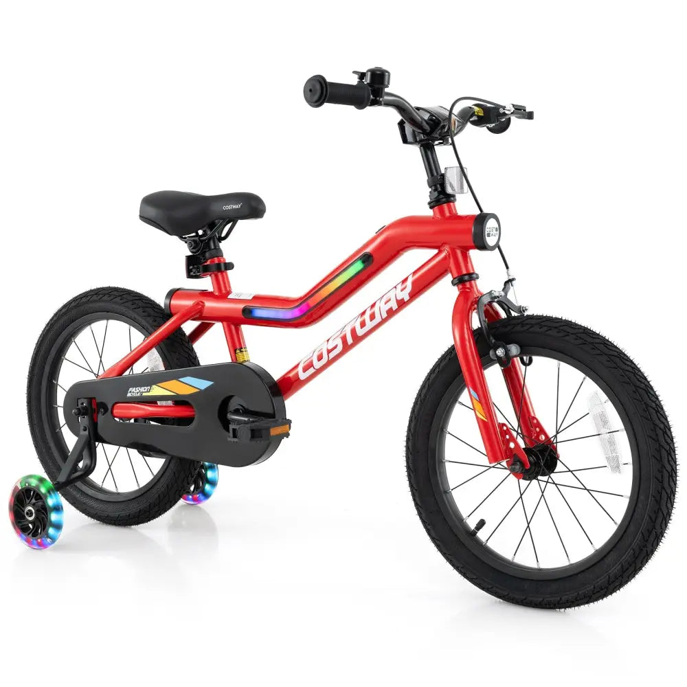 16 Inch Kids Bike with LED Lights Adjustable Carbon Steel Bicycle for 4 - 7 Years Old - 16 inches - Oasis Home Essentials