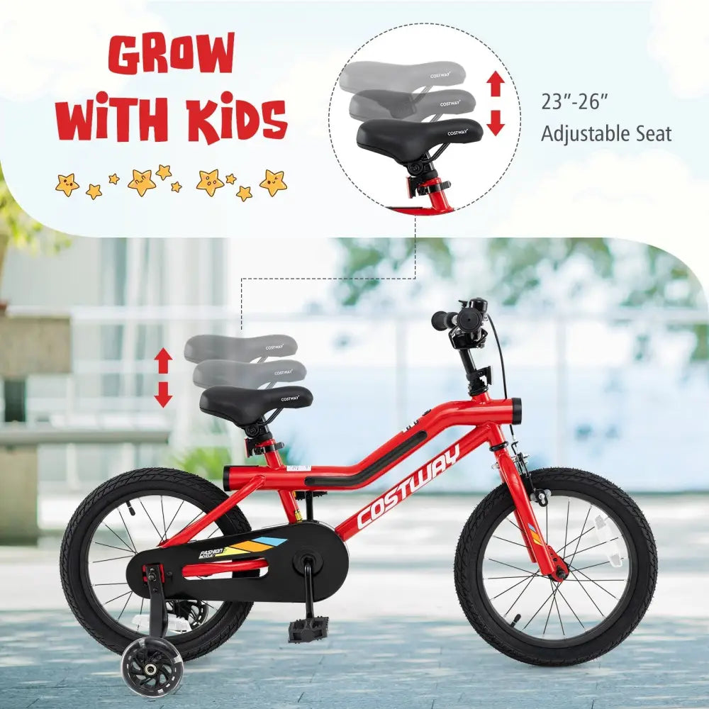 16 Inch Kids Bike with LED Lights Adjustable Carbon Steel Bicycle for 4 - 7 Years Old - 16 inches - Oasis Home Essentials