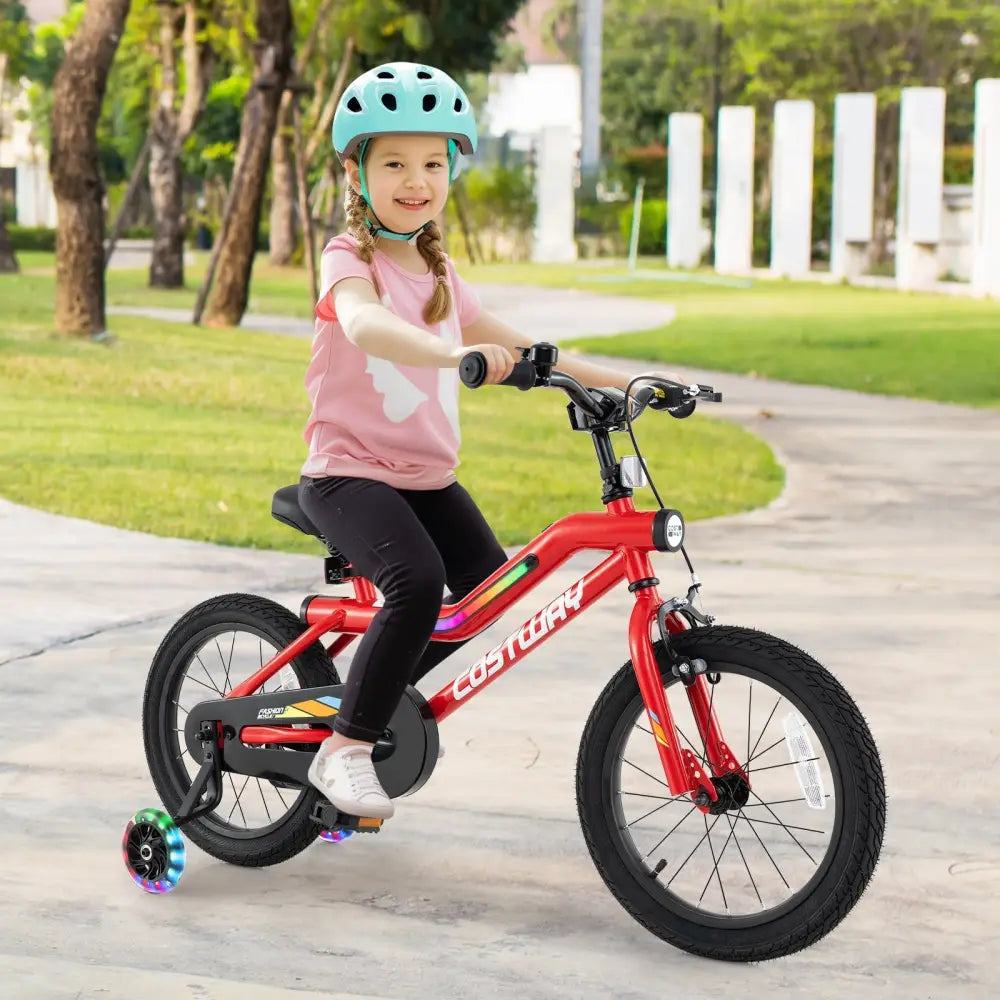 16 Inch Kids Bike with LED Lights Adjustable Carbon Steel Bicycle for 4 - 7 Years Old - 16 inches - Oasis Home Essentials