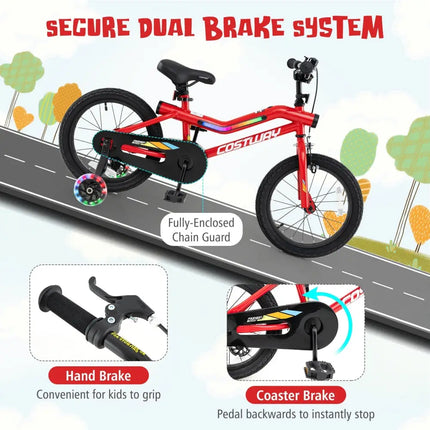 16 Inch Kids Bike with LED Lights Adjustable Carbon Steel Bicycle for 4 - 7 Years Old - 16 inches - Oasis Home Essentials