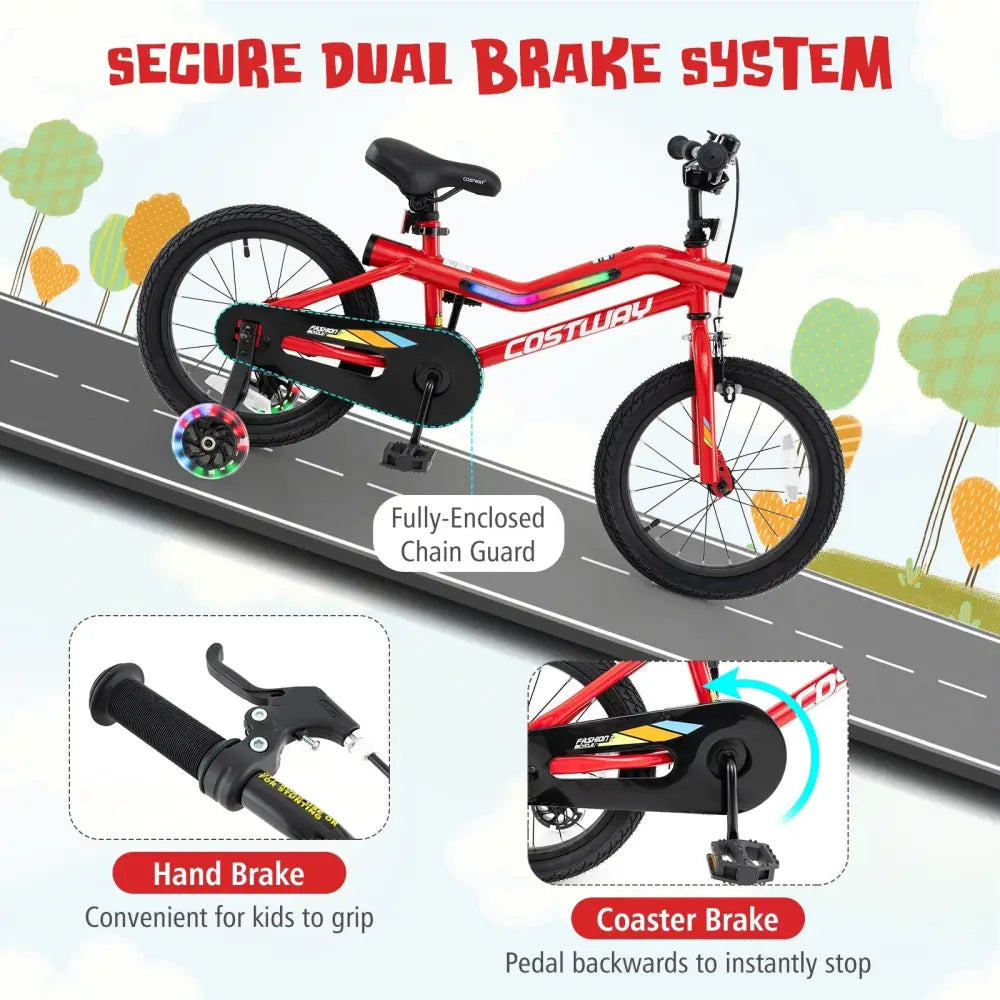 16 Inch Kids Bike with LED Lights Adjustable Carbon Steel Bicycle for 4 - 7 Years Old - 16 inches - Oasis Home Essentials