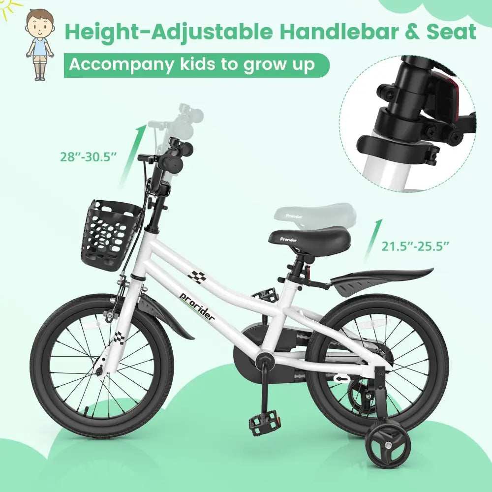 16 Inch Kids Bike with Removable Training Wheels - Black & White - Oasis Home Essentials
