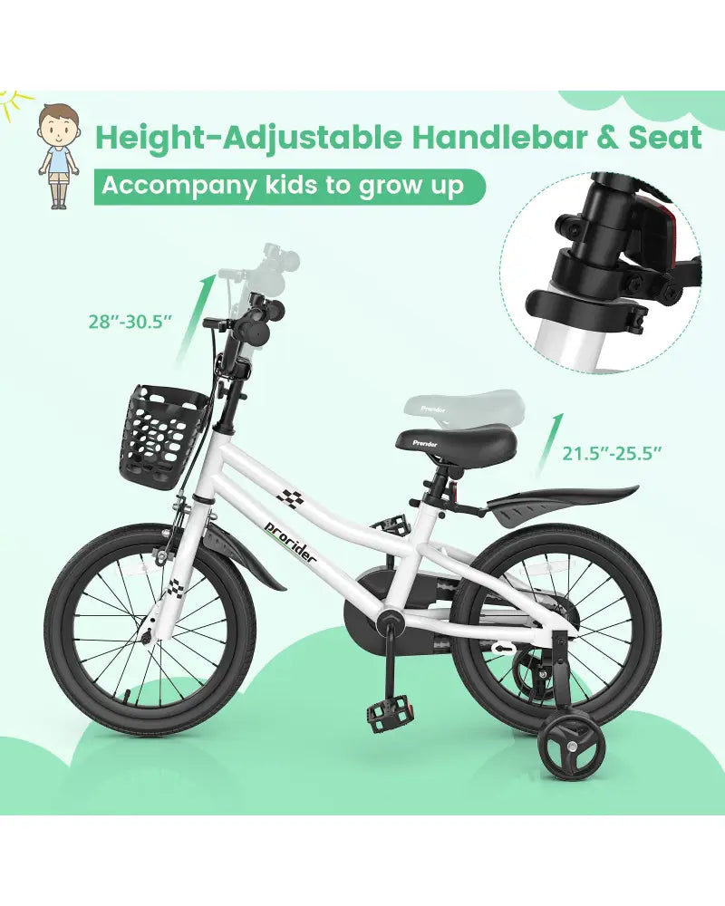 16 Inch Kids Bike with Removable Training Wheels-Black & White - Black & White - Kids Bike