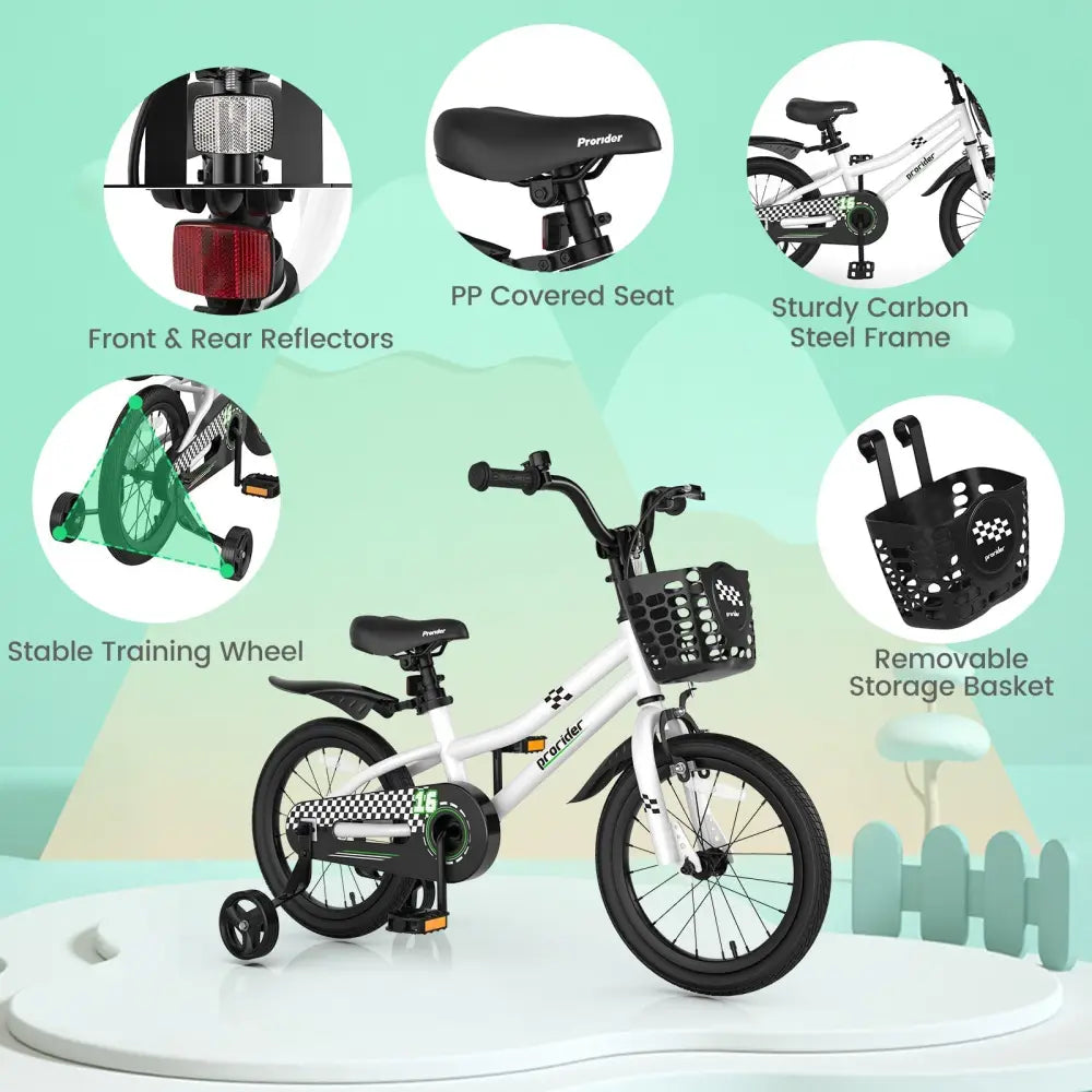 16 Inch Kids Bike with Removable Training Wheels - Black & White - Oasis Home Essentials