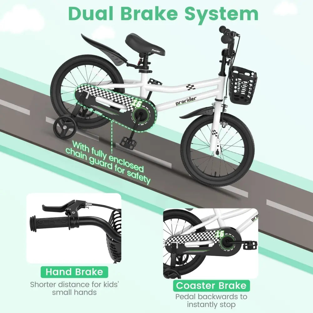 16 Inch Kids Bike with Removable Training Wheels - Black & White - Oasis Home Essentials
