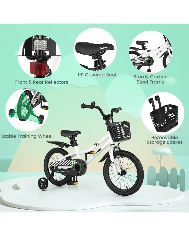 16 Inch Kids Bike with Removable Training Wheels-Black & White - Black & White - Kids Bike