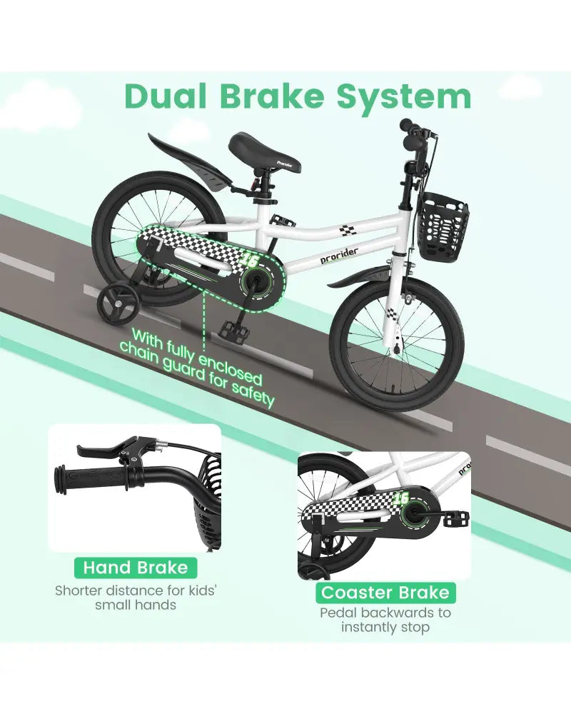 16 Inch Kids Bike with Removable Training Wheels-Black & White - Black & White - Kids Bike