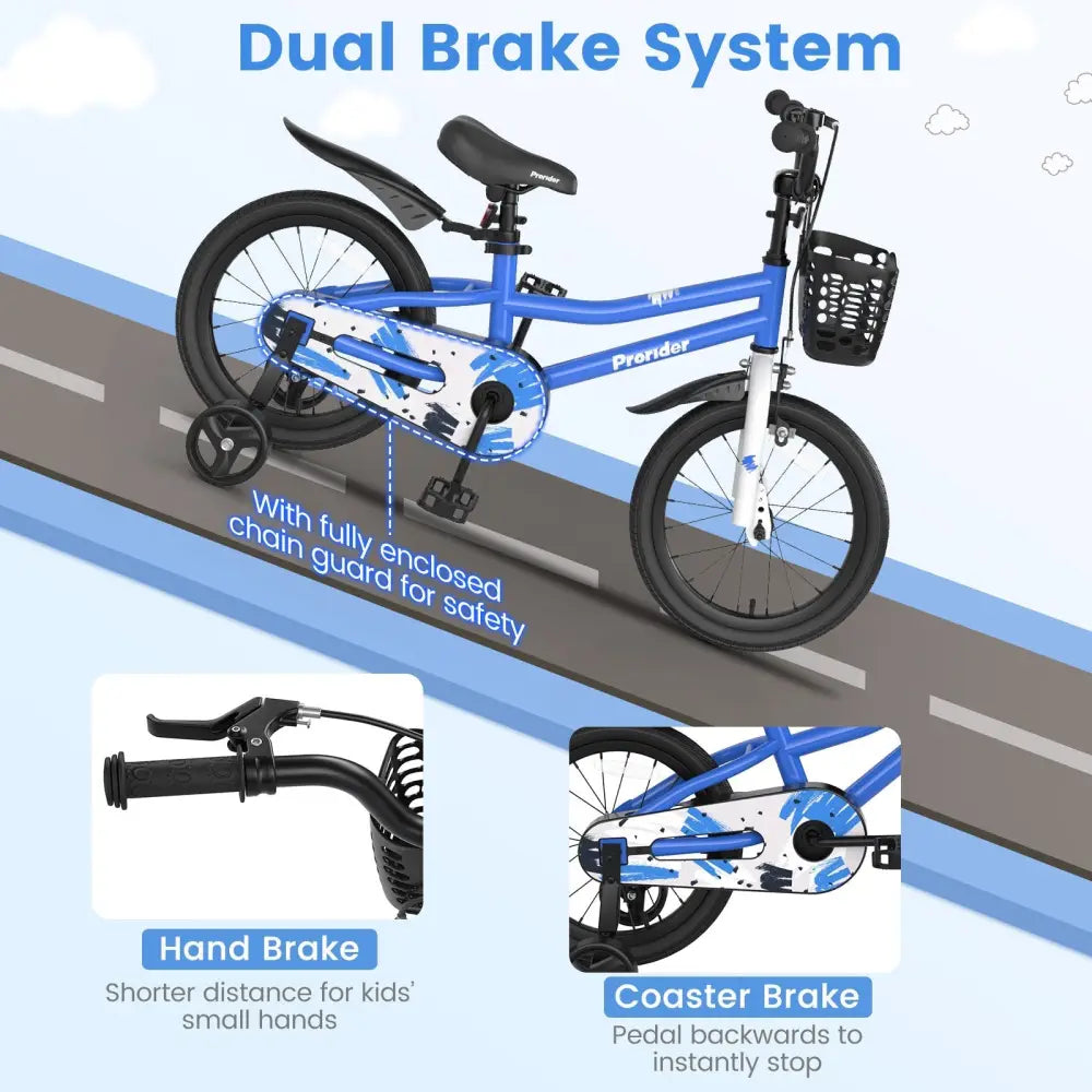 16 Inch Kids Bike with Removable Training Wheels - Blue - Oasis Home Essentials