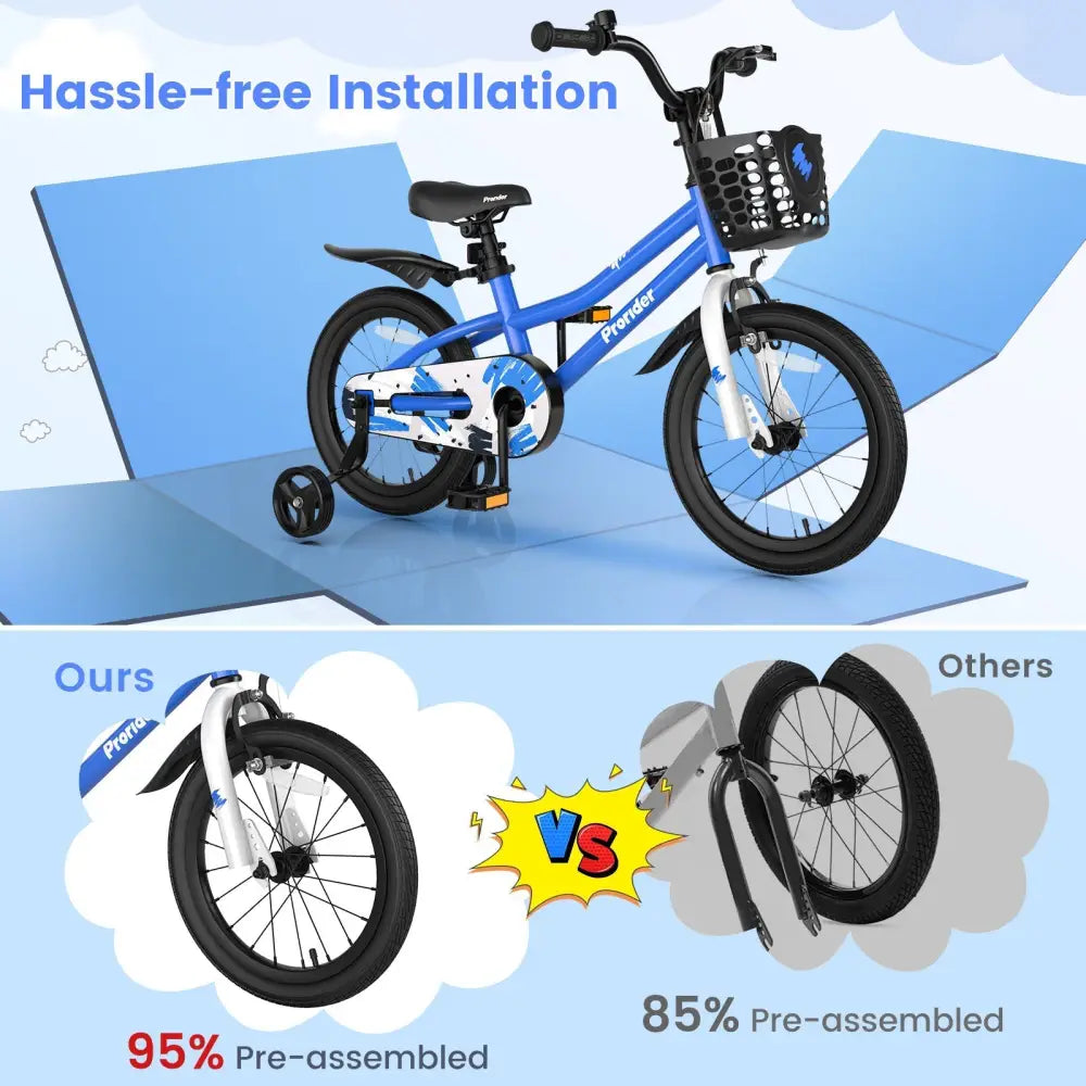 16 Inch Kids Bike with Removable Training Wheels - Blue - Oasis Home Essentials