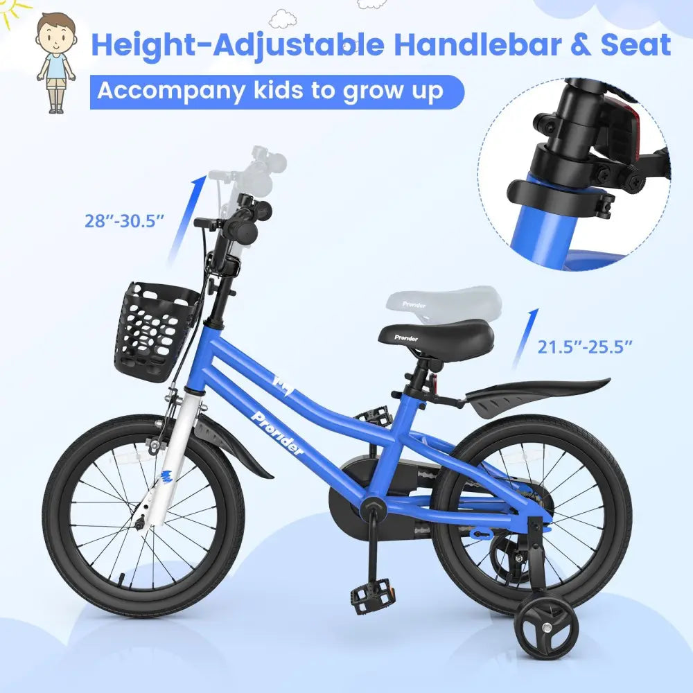 16 Inch Kids Bike with Removable Training Wheels - Blue - Oasis Home Essentials