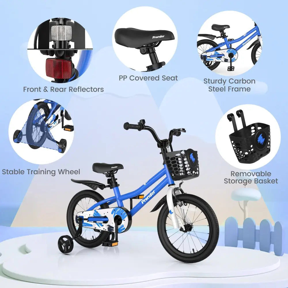 16 Inch Kids Bike with Removable Training Wheels - Blue - Oasis Home Essentials
