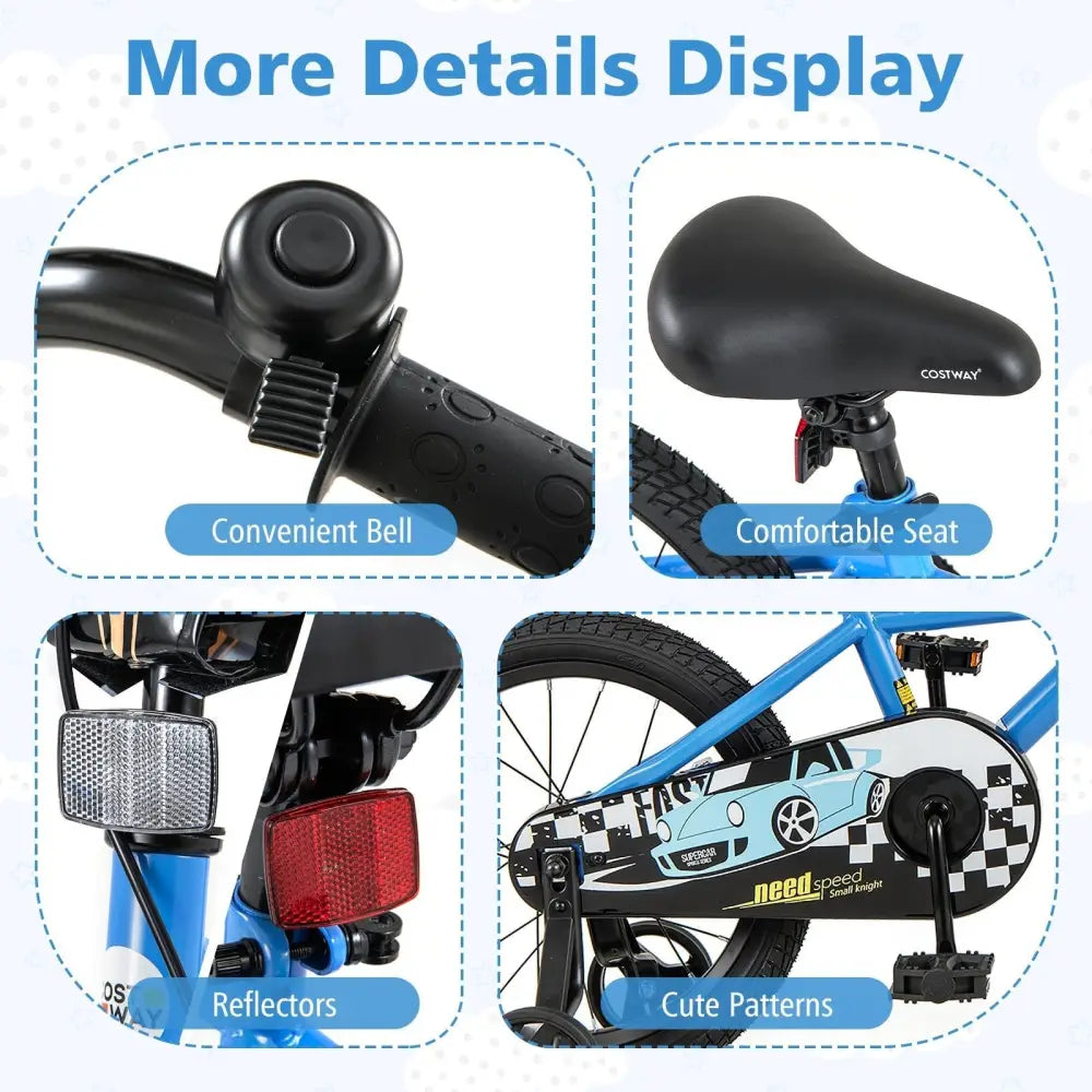 16 Inch Kids Bike with Removable Training Wheels for Aged 4 - 7 Years Old - Oasis Home Essentials