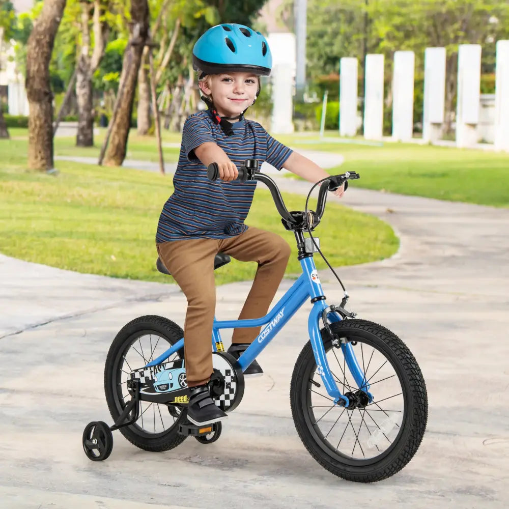 16 Inch Kids Bike with Removable Training Wheels for Aged 4-7 Years Old - Blue - Kids Bike