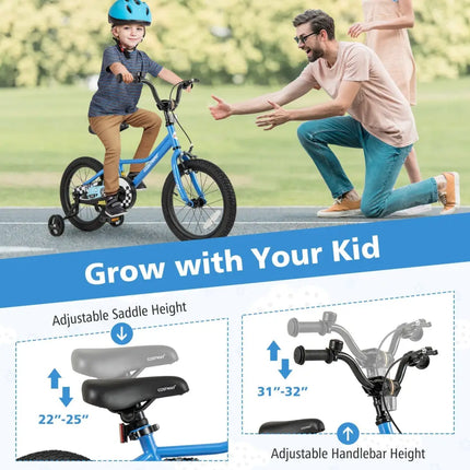 16 Inch Kids Bike with Removable Training Wheels for Aged 4 - 7 Years Old - Oasis Home Essentials