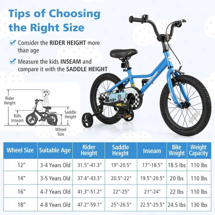 16 Inch Kids Bike with Removable Training Wheels for Aged 4 - 7 Years Old - Oasis Home Essentials
