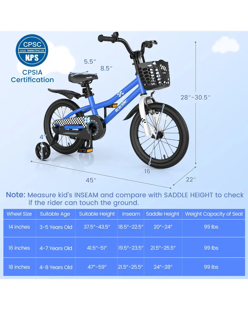 16 Inch Kids Bike with Removable Training Wheels-Navy - Navy - Kids Bike