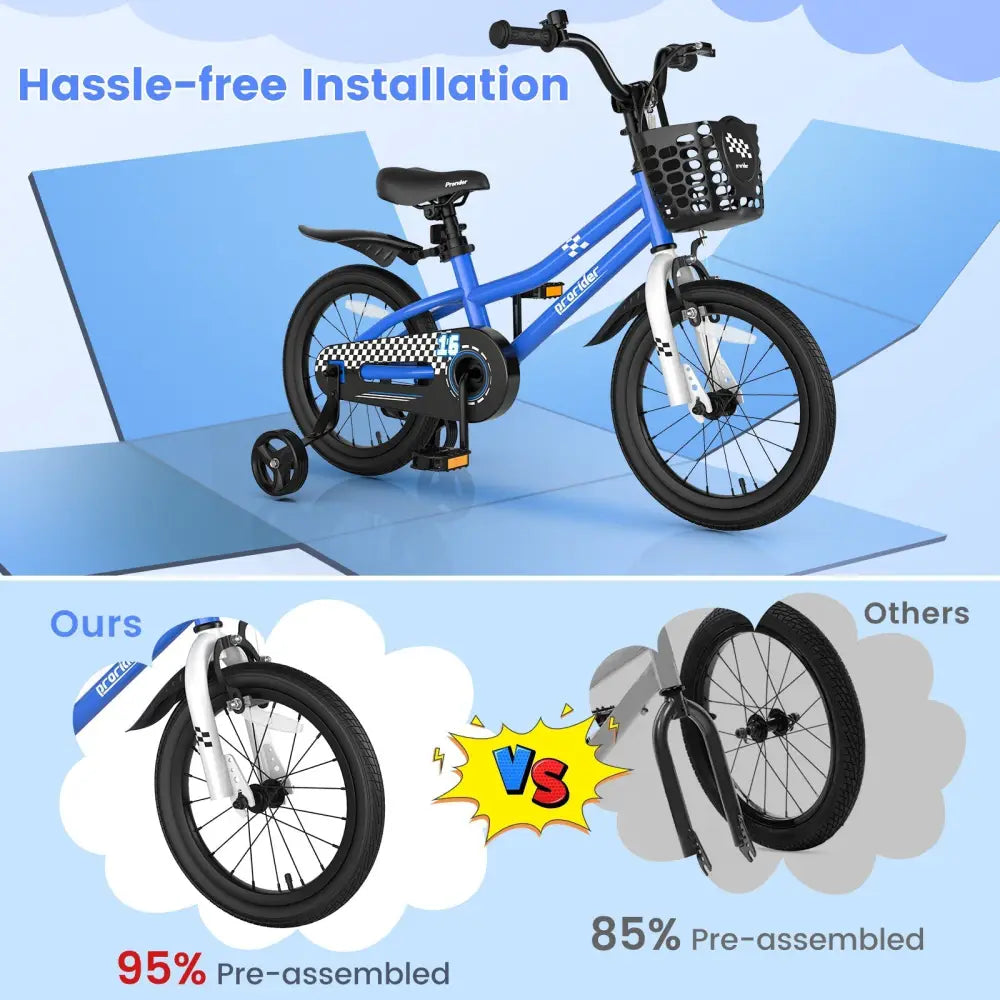 16 Inch Kids Bike with Removable Training Wheels - Navy - Oasis Home Essentials