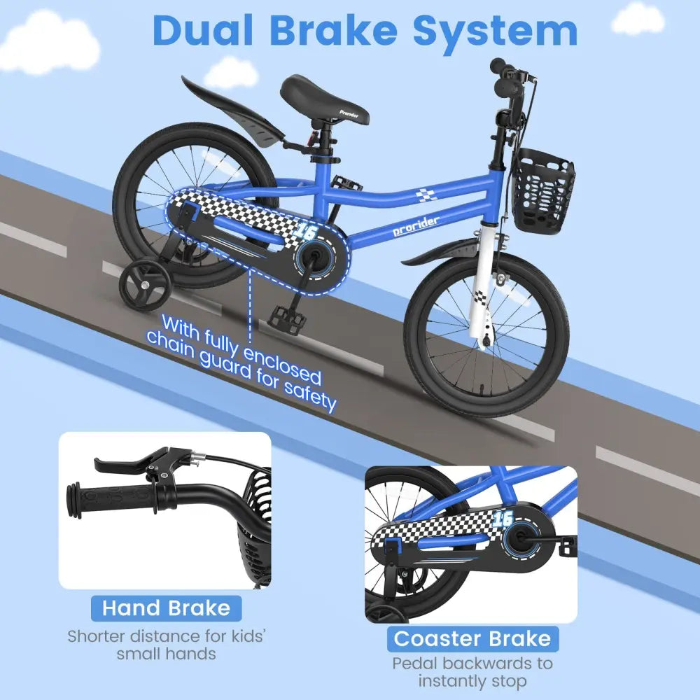 16 Inch Kids Bike with Removable Training Wheels - Navy - Oasis Home Essentials