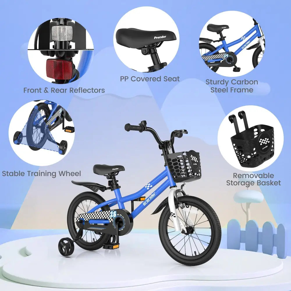 16 Inch Kids Bike with Removable Training Wheels - Navy - Oasis Home Essentials