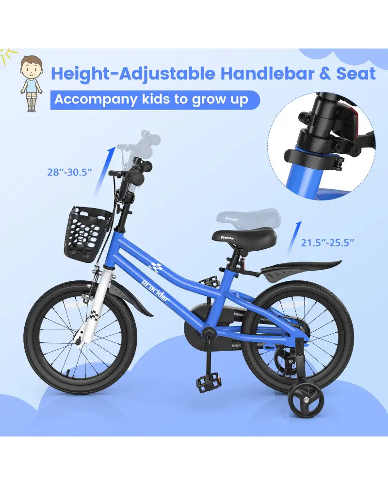 16 Inch Kids Bike with Removable Training Wheels-Navy - Navy - Kids Bike