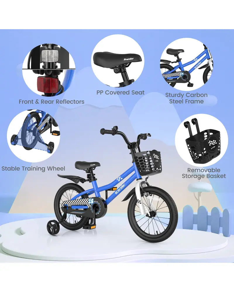 16 Inch Kids Bike with Removable Training Wheels-Navy - Navy - Kids Bike