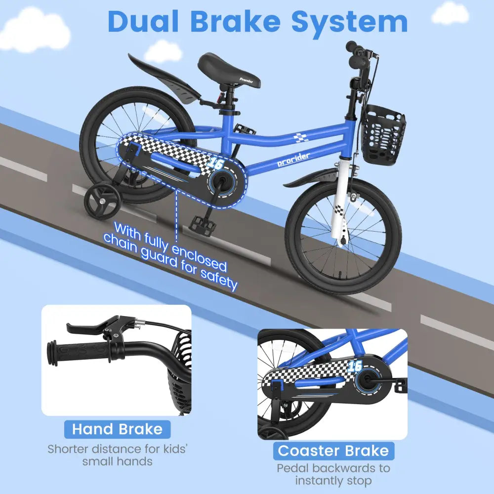 16 Inch Kids Bike with Removable Training Wheels-Navy - Navy - Kids Bike