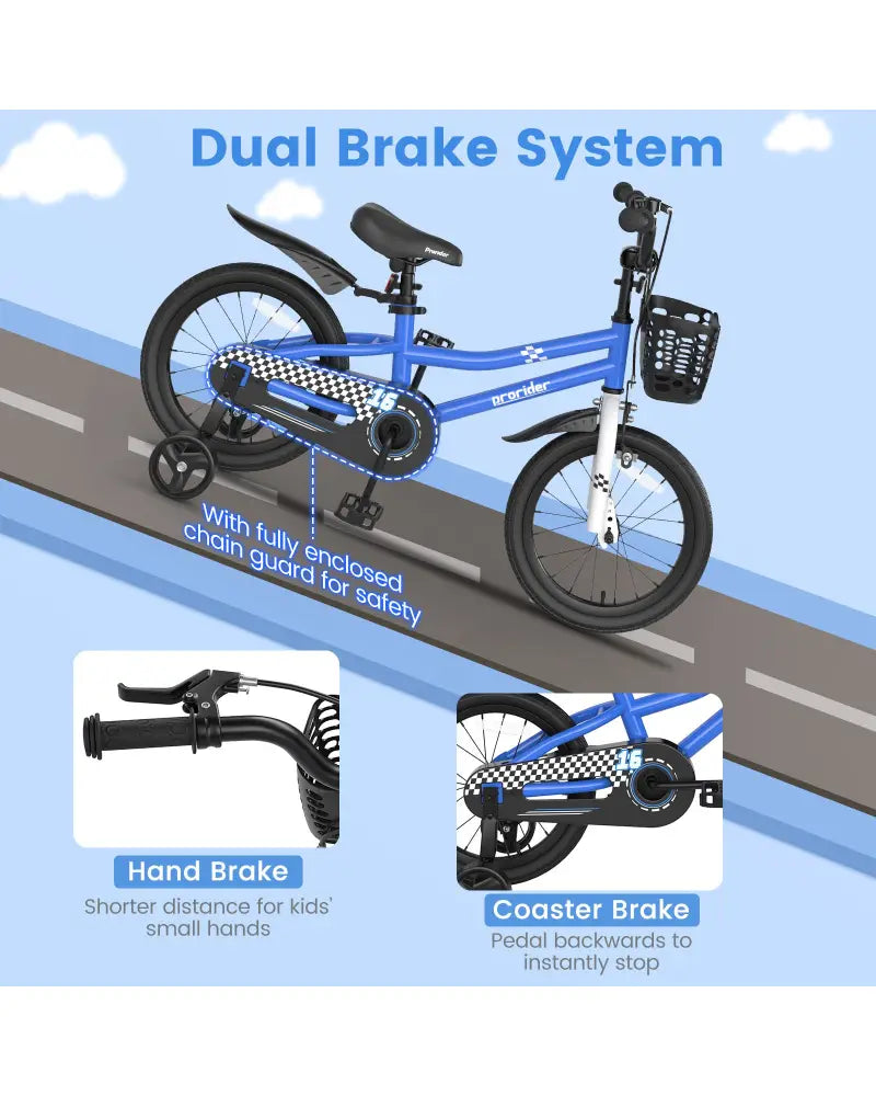 16 Inch Kids Bike with Removable Training Wheels-Navy - Navy - Kids Bike
