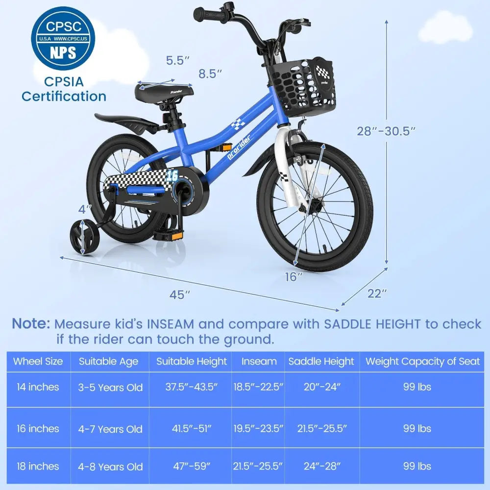 16 Inch Kids Bike with Removable Training Wheels - Navy - Oasis Home Essentials