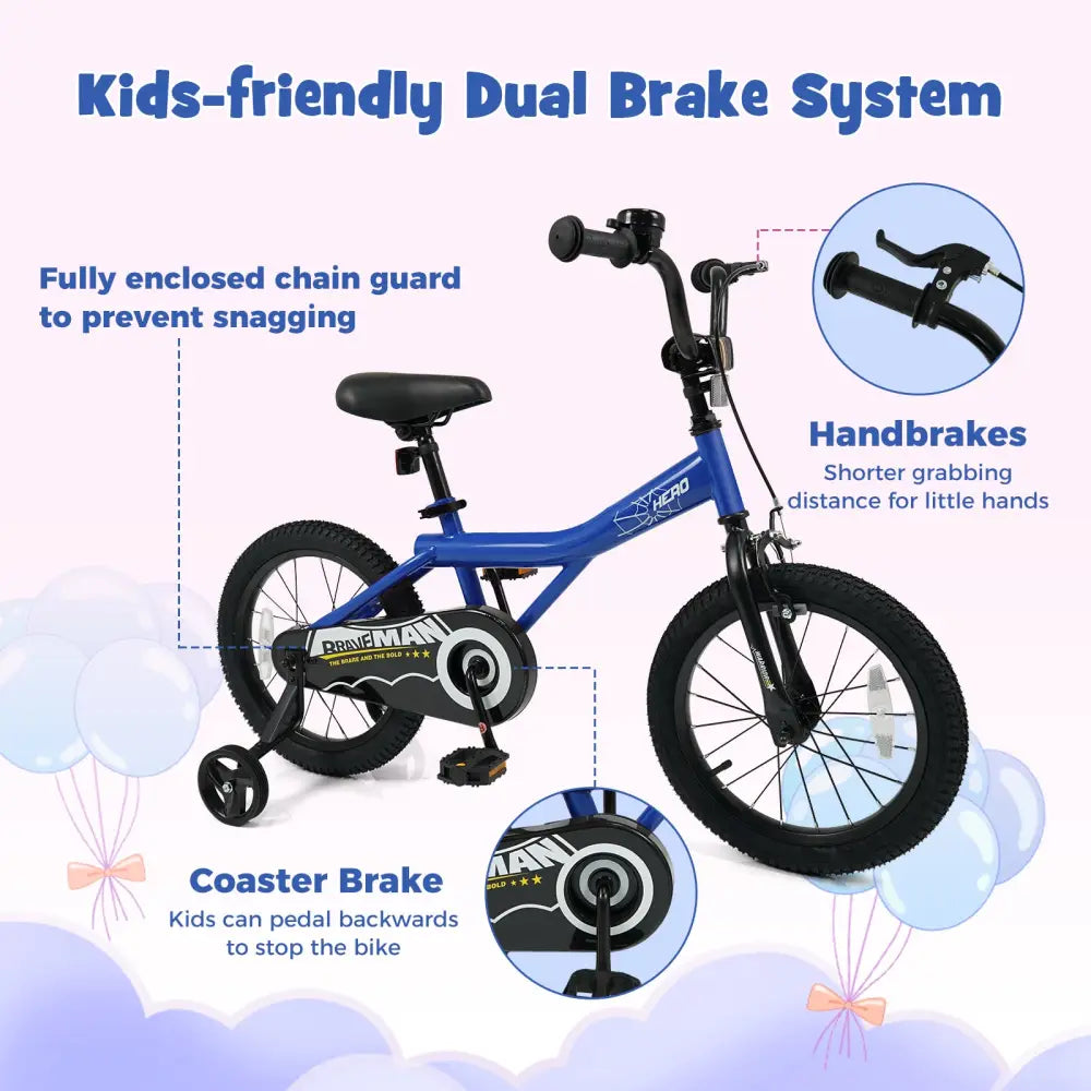 16-Inch Kids Bike with Removable Training Wheels Navy - Brave Hero - Navy - Kids Bike