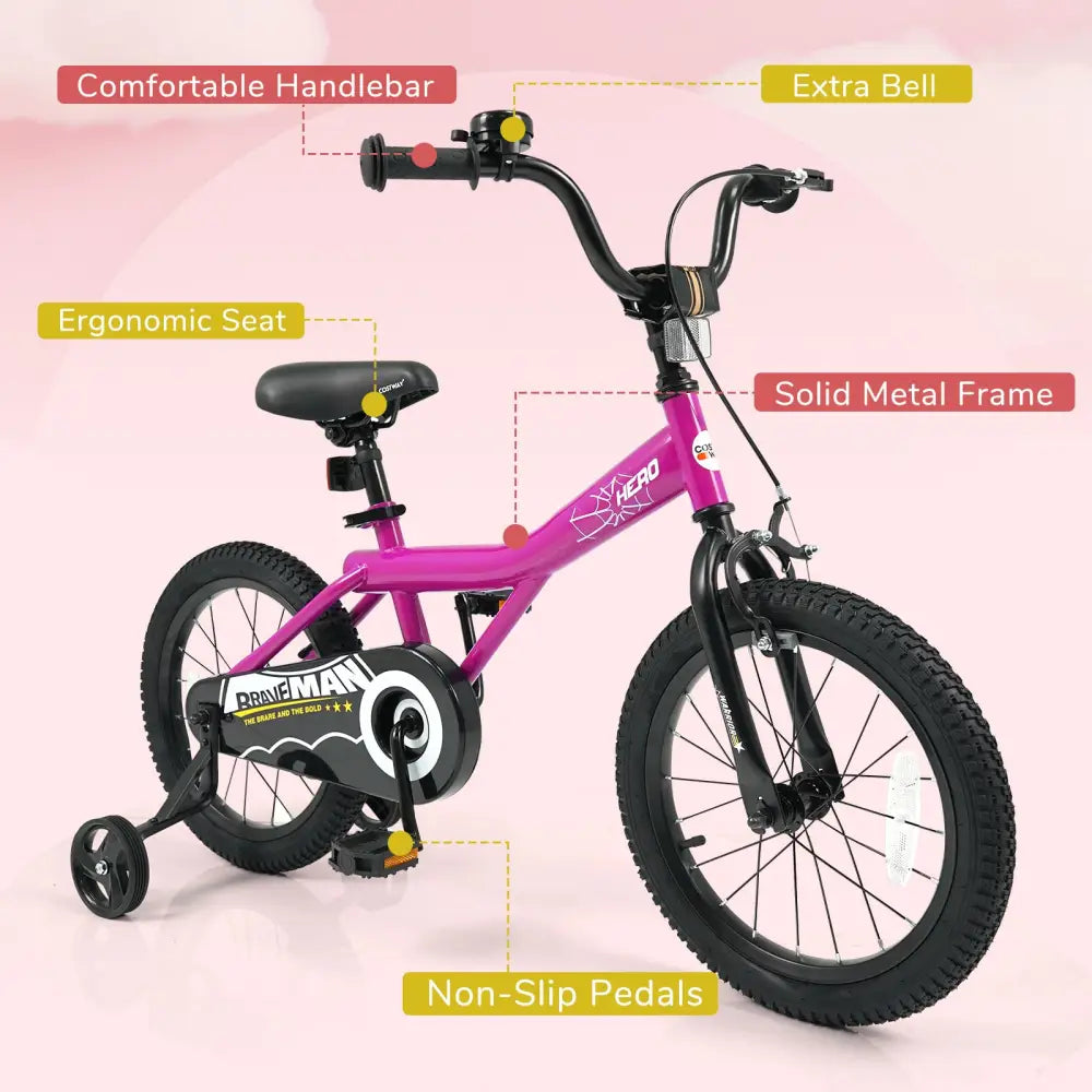 16-Inch Kids Bike with Removable Training Wheels Pink-Brave Hero - Kids Bike